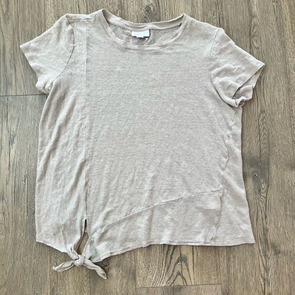 J. Jill Light Beige Tie-Hem Short Sleeve Top